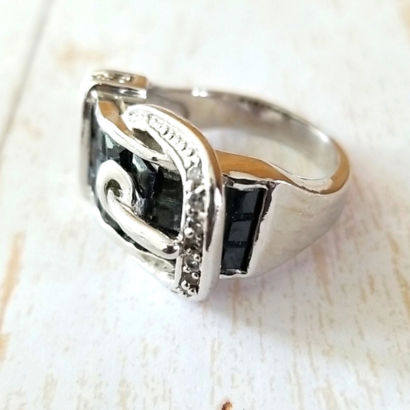 NWT Silver Tone and Black Crystal Rhinestone Belt Buckle Ring SZ 8 - Picture 6 of 16